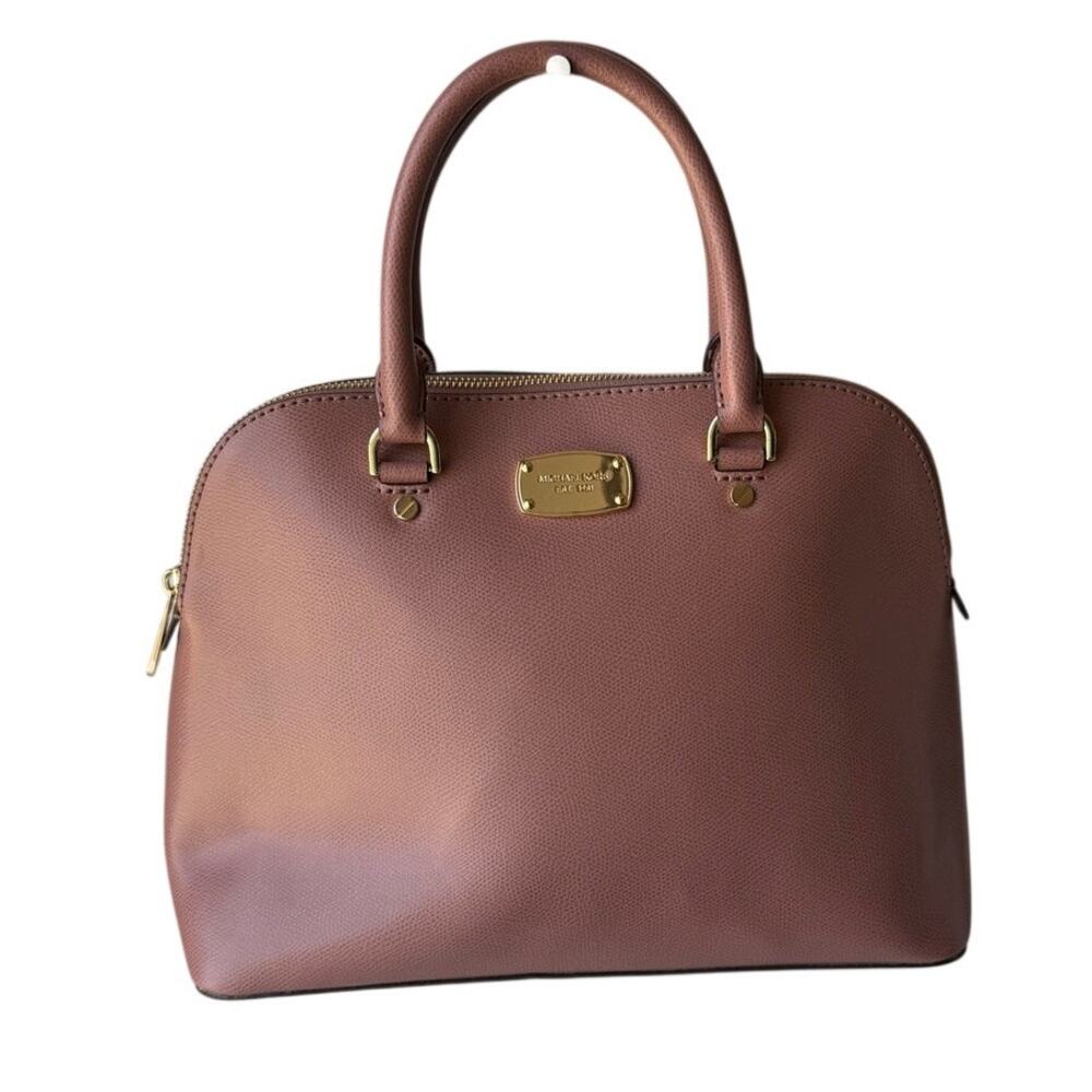 Michael Kors Cindy Large Dome Satchel Dusty Rose Saffiano Leather Gold